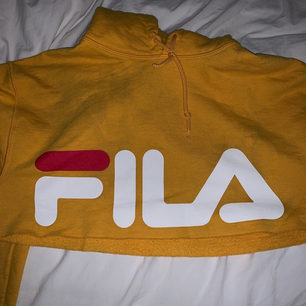 yellow cropped fila hoodie